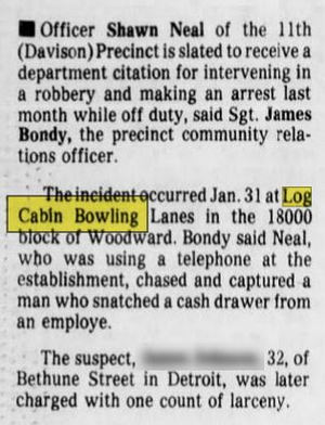 Log Cabin Bowling Lanes - Feb 1987 Article On Robbery